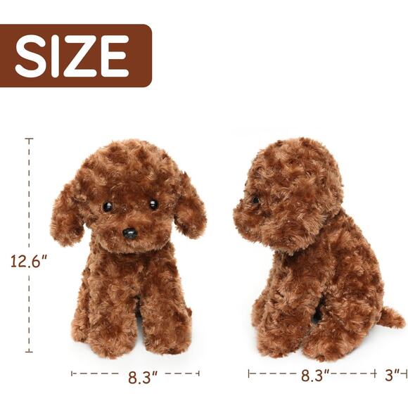 Labradoodle Plush Toy 12 Inch Fluffy Red Poodle Stuffed Dog Puppy Gift for Kids - Picture 3 of 9